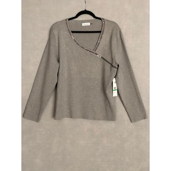 Calvin Klein Sweater Women's Size Large Cross Front Gray NEW - Picture 1 of 7